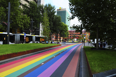 900282 Gezicht op het regenboogfietspad langs de Padualaan te Utrecht.